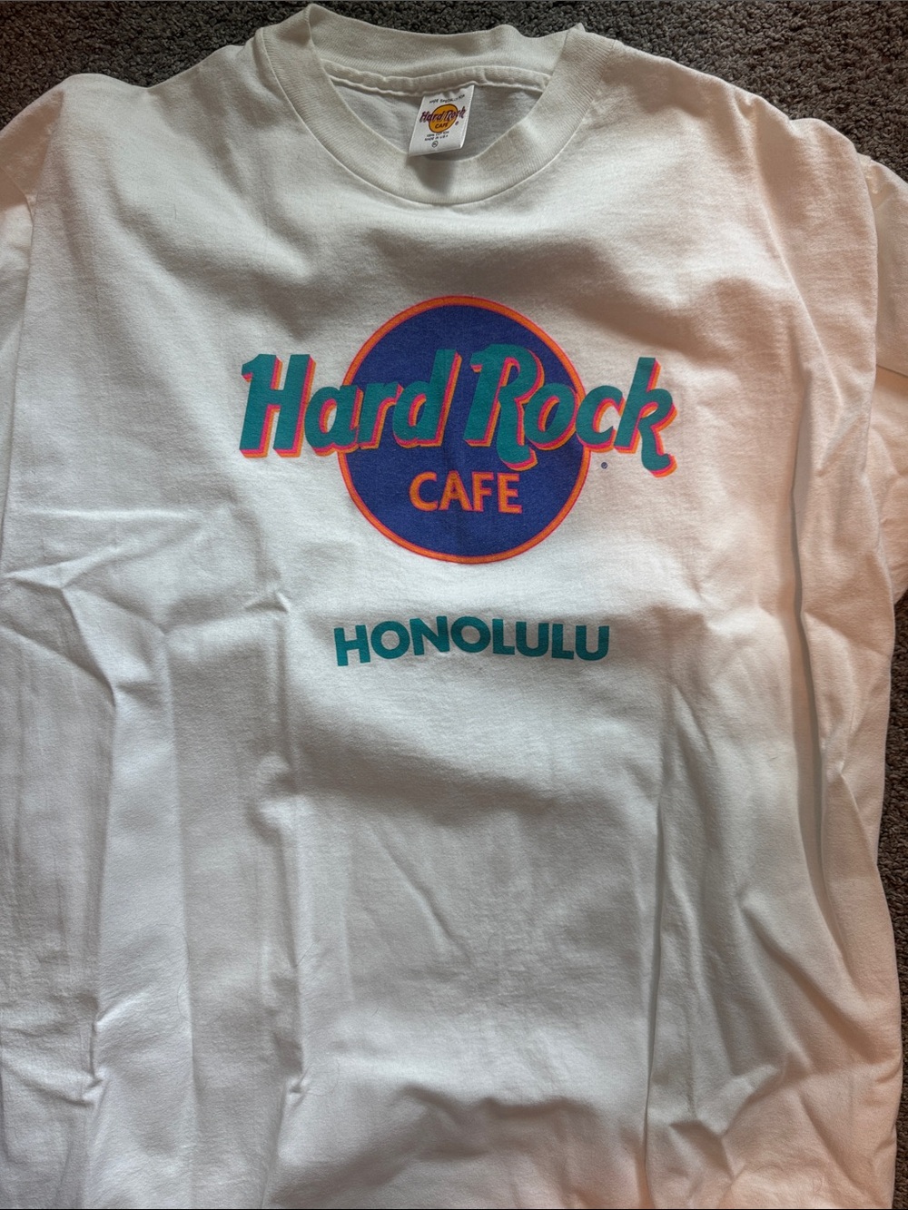 Hard Rock Cafe White Tee with Blue, Teal and Orange Logo vintage